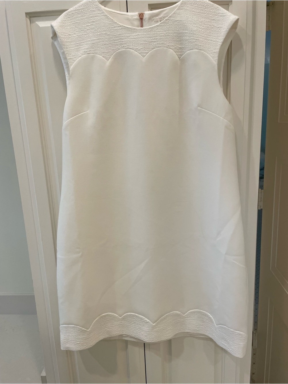 Ted Baker White Scallop Textured Trim Shift Dress